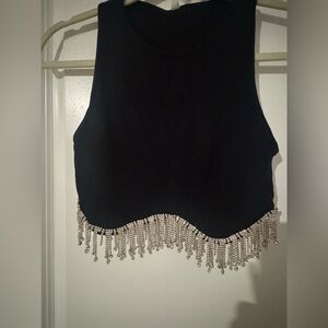 Edge Black Tank Top with Beaded Hem